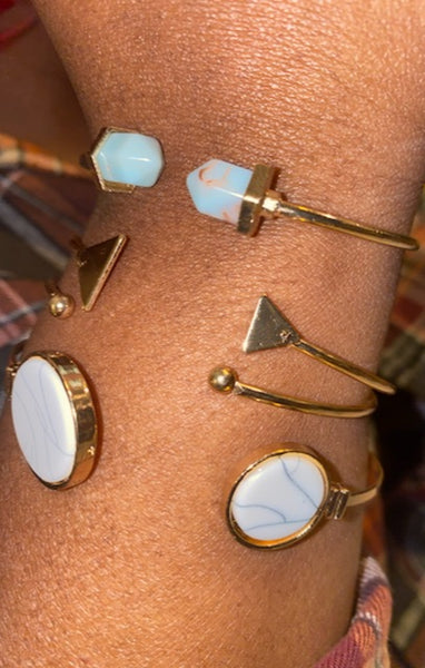 Gold and Stone Bangle Bracelet Set