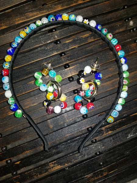 Oriental Beaded Headband with matching earring set. Choose style