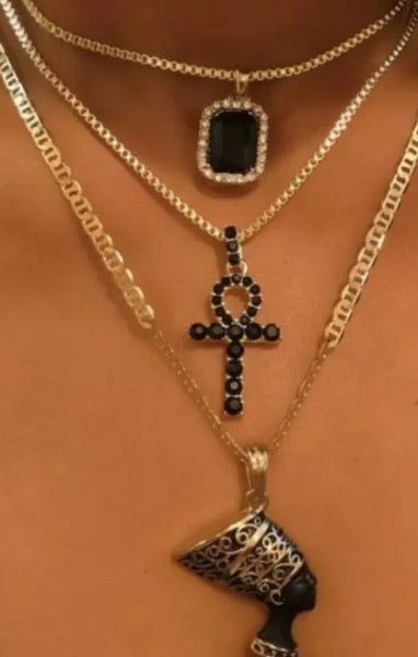 Black Multi-layer Africa/Nefertiti Necklace