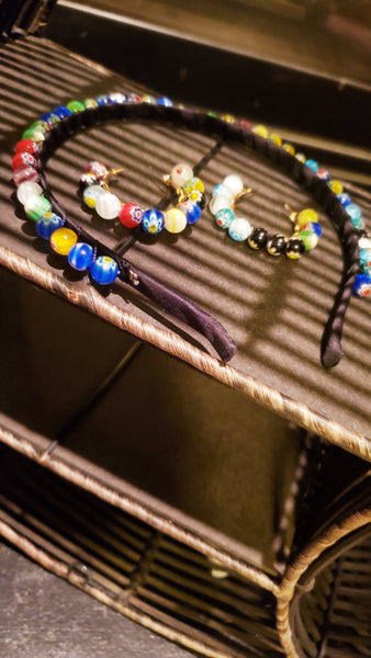 Oriental Beaded Headband with matching earring set. Choose style