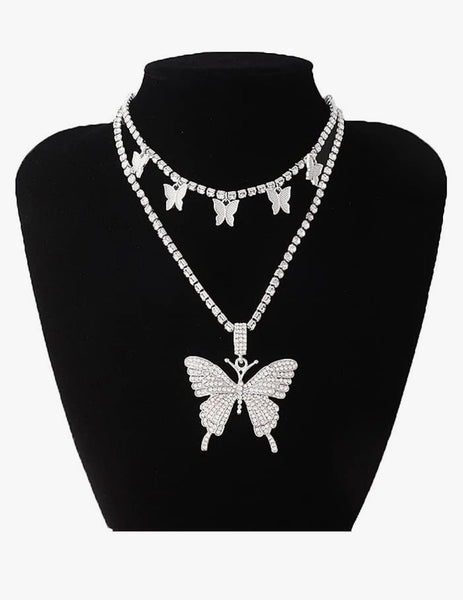 Bling Butterfly Necklace Set