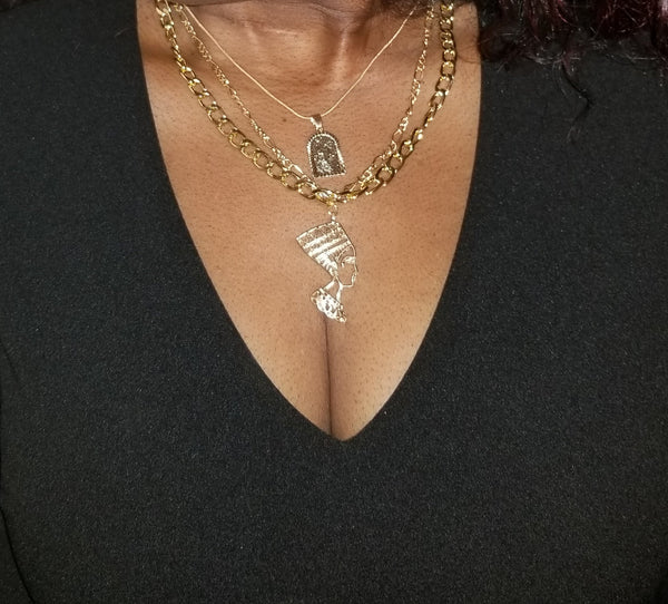 Gold Multi-layer Africa /Nefertiti Necklace
