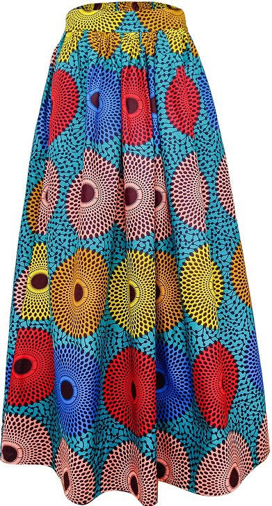 Long African Circle Print Skirt