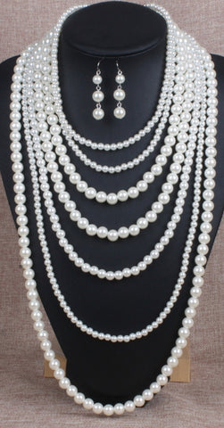 7-pc Pearl Necklace w/Matching Earrings