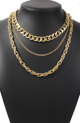 Gold Link Layered Necklace Set