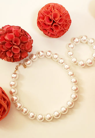 Large Pearl Necklace and Bracelet Set